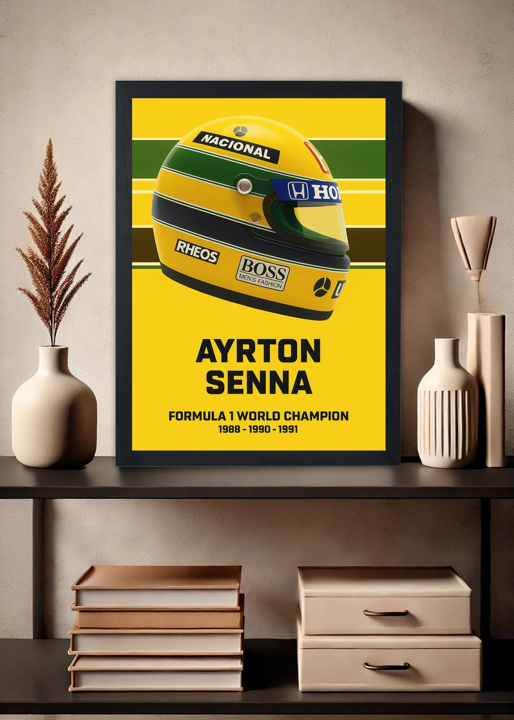 Quadro Ayrton Senna World Champion 88 90 91 -Com Vidro