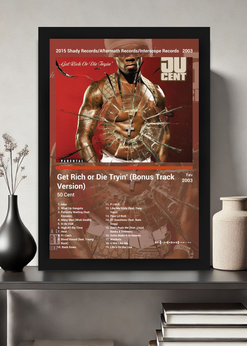 Quadro 50 Cent Get Rich or Die Tryin (Colored) Com Vidro