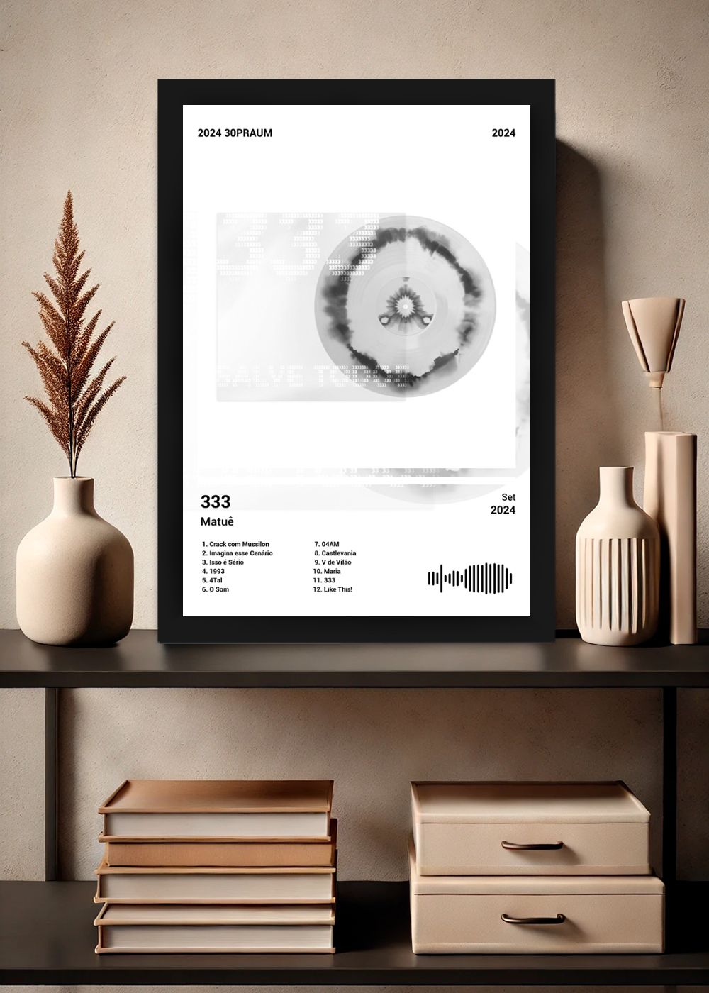 Quadro Decorativo Matuê 333 (Black&white) Com Vidro