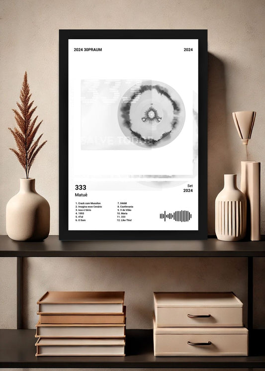 Quadro Decorativo Matuê 333 (Black&white) Com Vidro