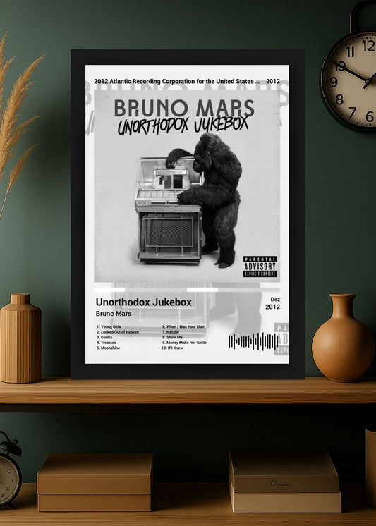 Quadro Bruno Mars Unorthodox Jukebox (Black&white) Com Vidro