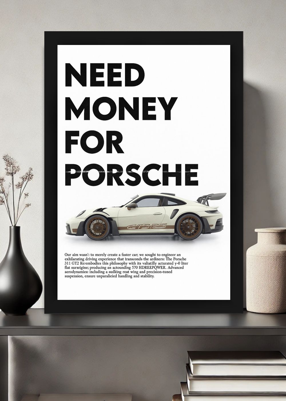 Quadro Decorativo Need Money For Porshe Com Vidro