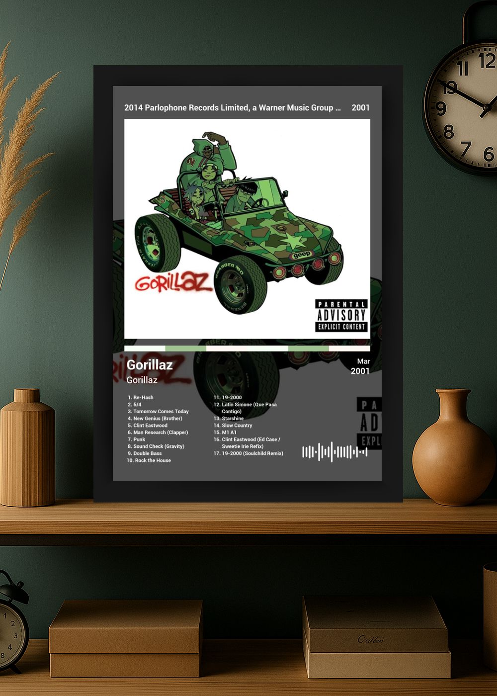 Quadro Decorativo Gorillaz Gorillaz (Dark) Com Vidro
