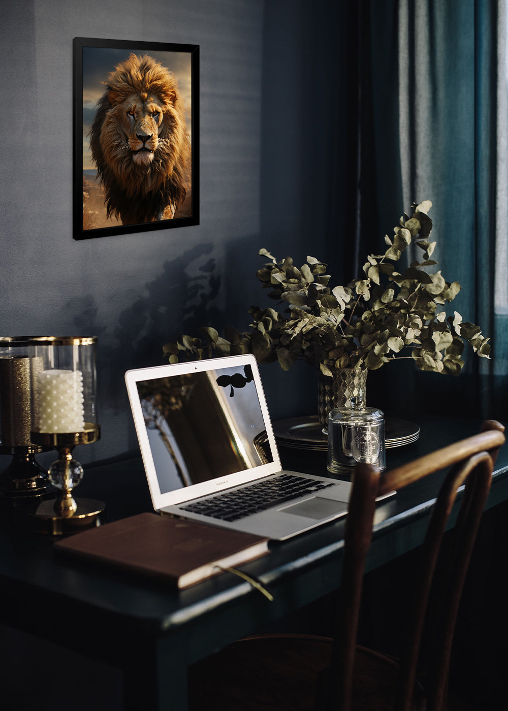 Quadro Decorativo Leão dourado - Animais - Com vidro