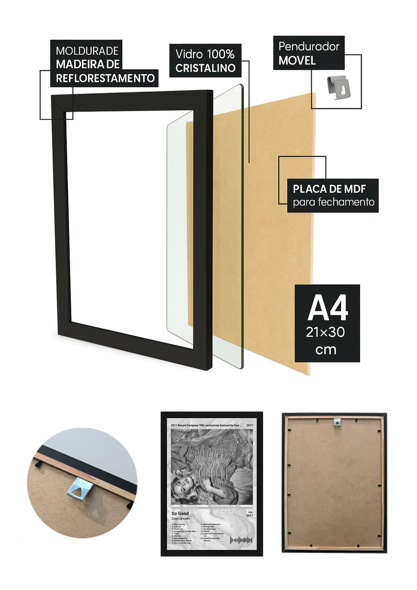 Quadro Zara Larsson So Good (Black&white) Com Vidro