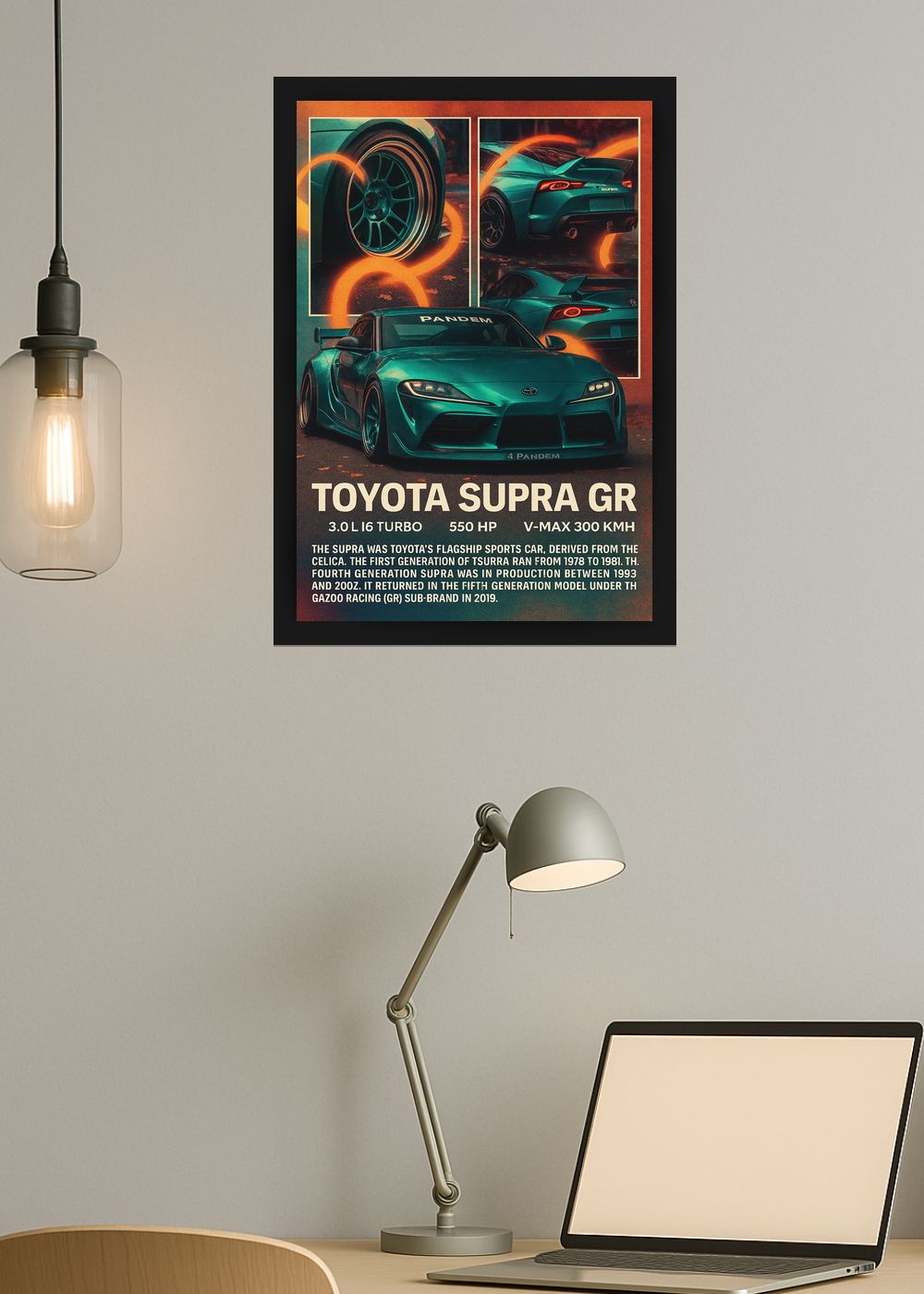 Quadro Com Vidro Toyota Supra GR Pandem com Moldura