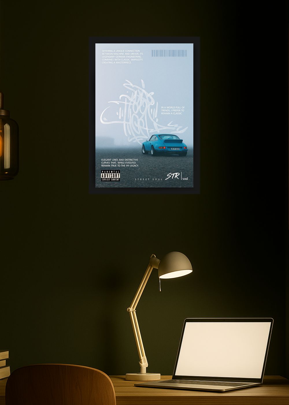 Quadro Decorativo Clássica Porsche 911 na Névoa Com Vidro