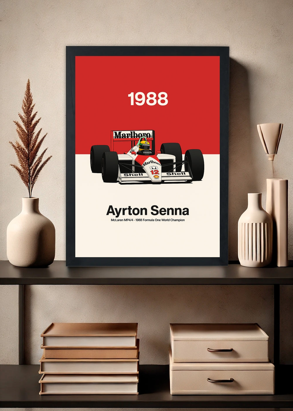 Quadro Ayrton Senna McLaren MP4 4 Campeão 1988 -Com vidro