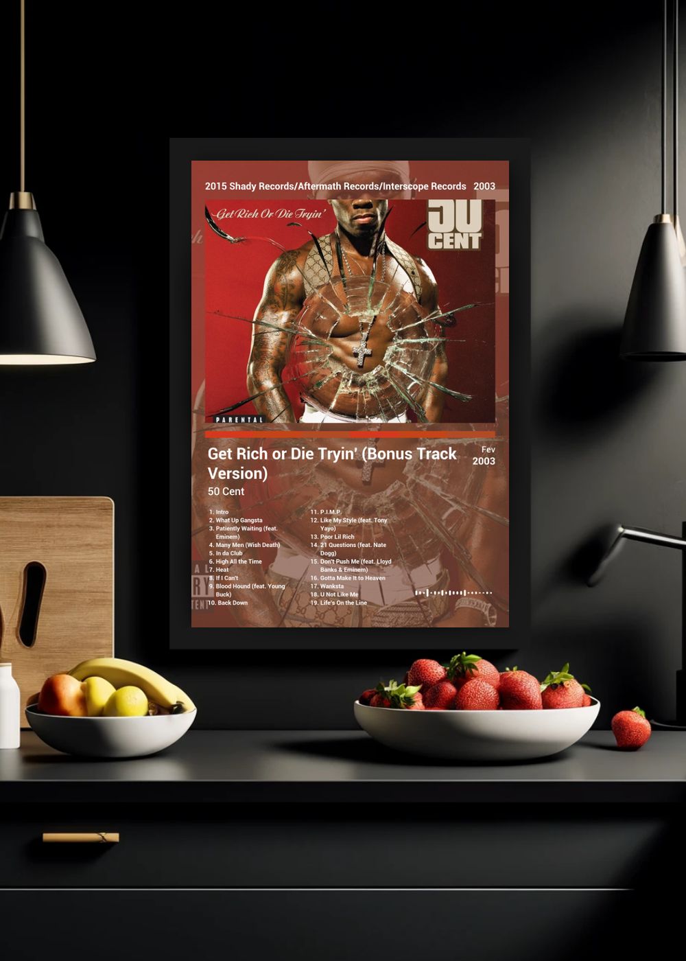 Quadro 50 Cent Get Rich or Die Tryin (Colored) Com Vidro