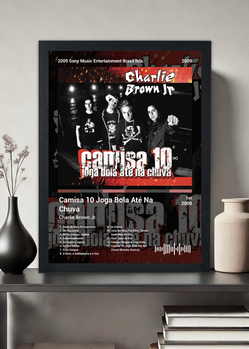 Quadro Charlie Brown Jr. Camisa 10 Joga ... (Dark) Com Vidro