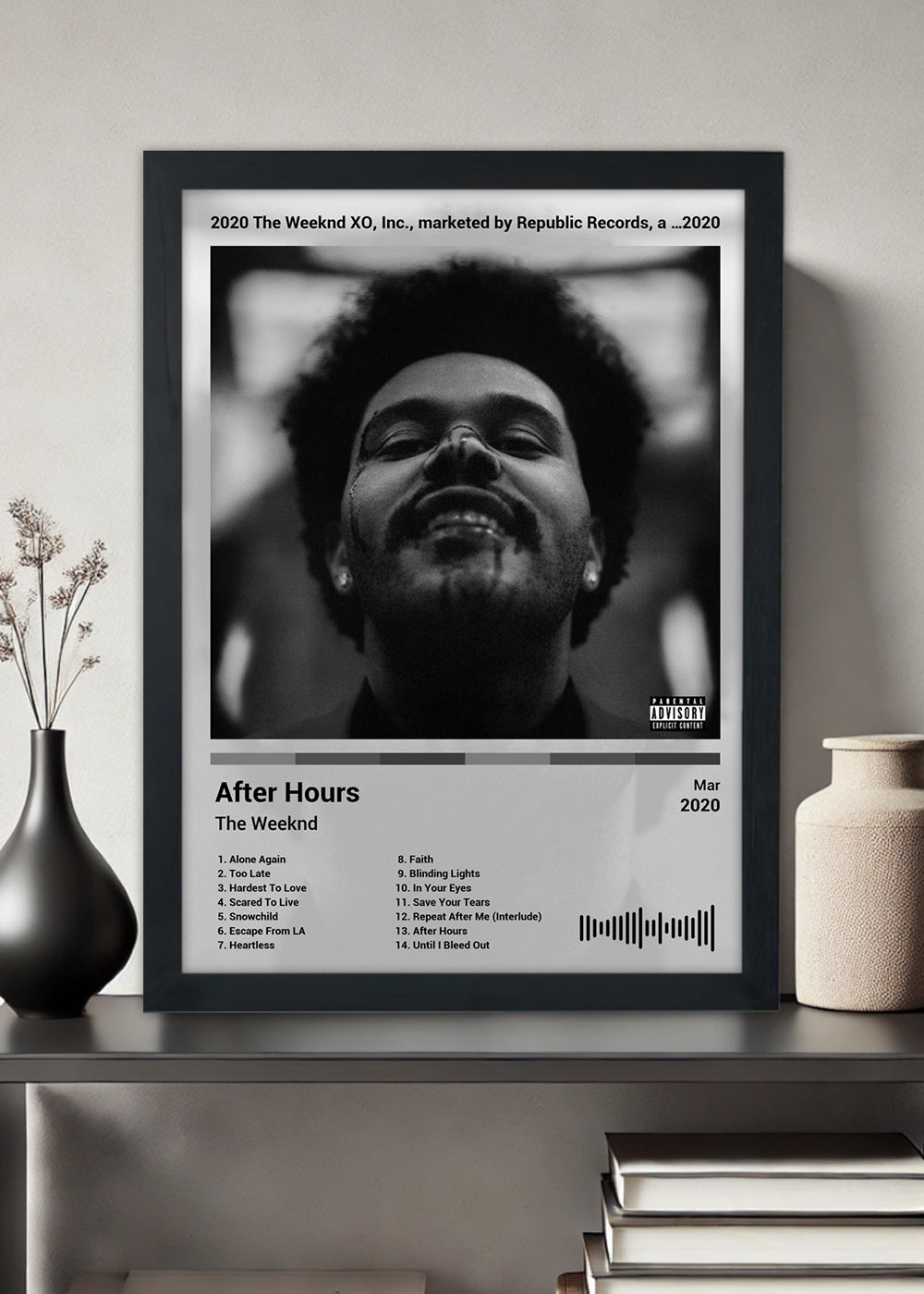 Quadro The Weeknd - After Hours (Black&Light) - Com Vidro