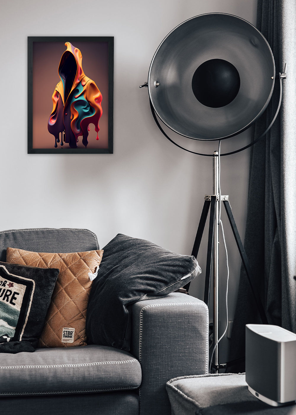 Quadro Decorativo Arte de moletom feio de tintas - Com vidro