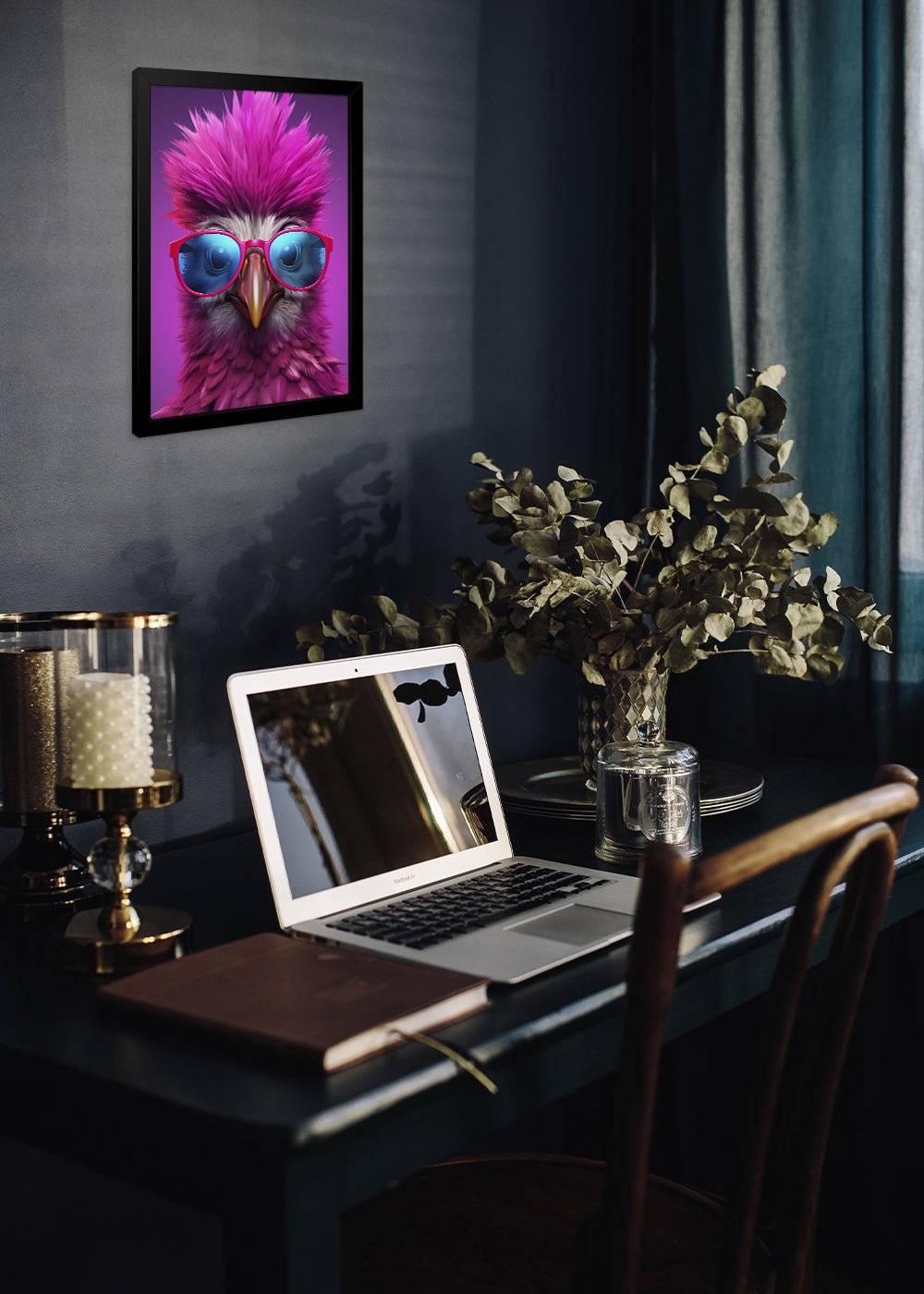 Quadro Decorativo Passarinho rosa - Com vidro