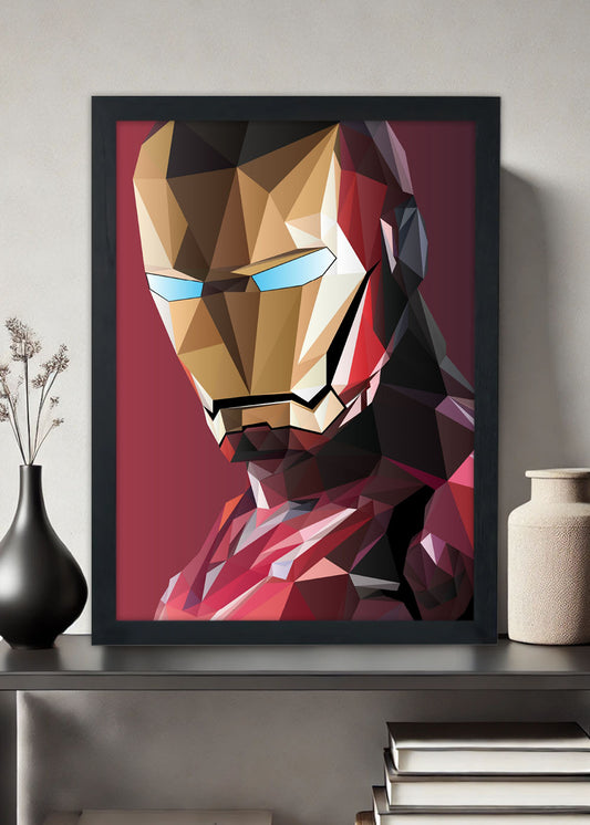 Quadro Heroi Marvel - Homem de Ferro geométrico - Com vidro