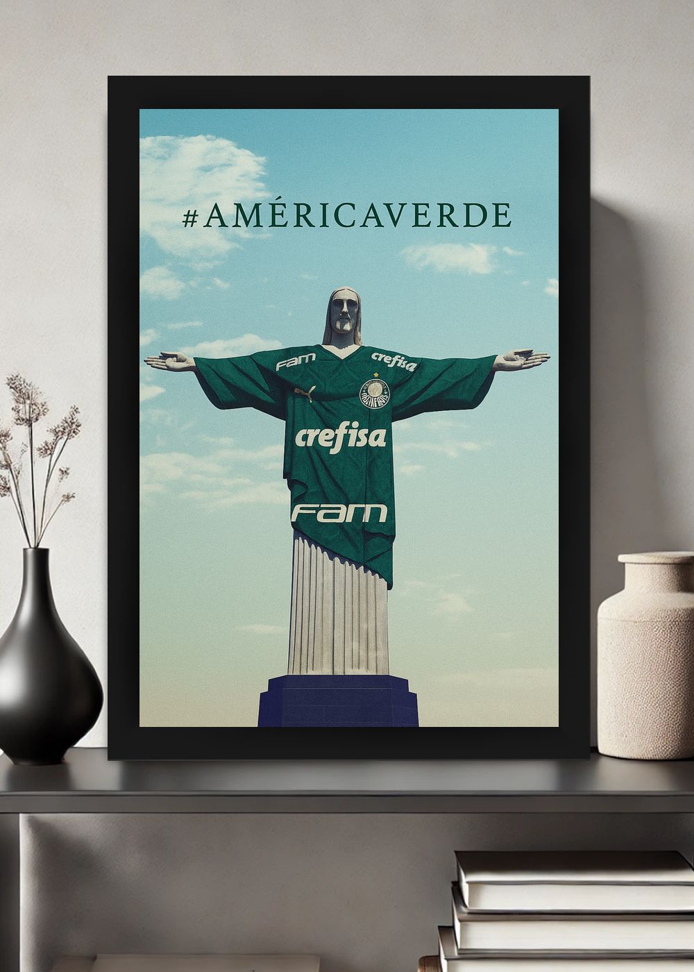 Quadro Com Vidro Palmeiras AMerica Verde com Moldura