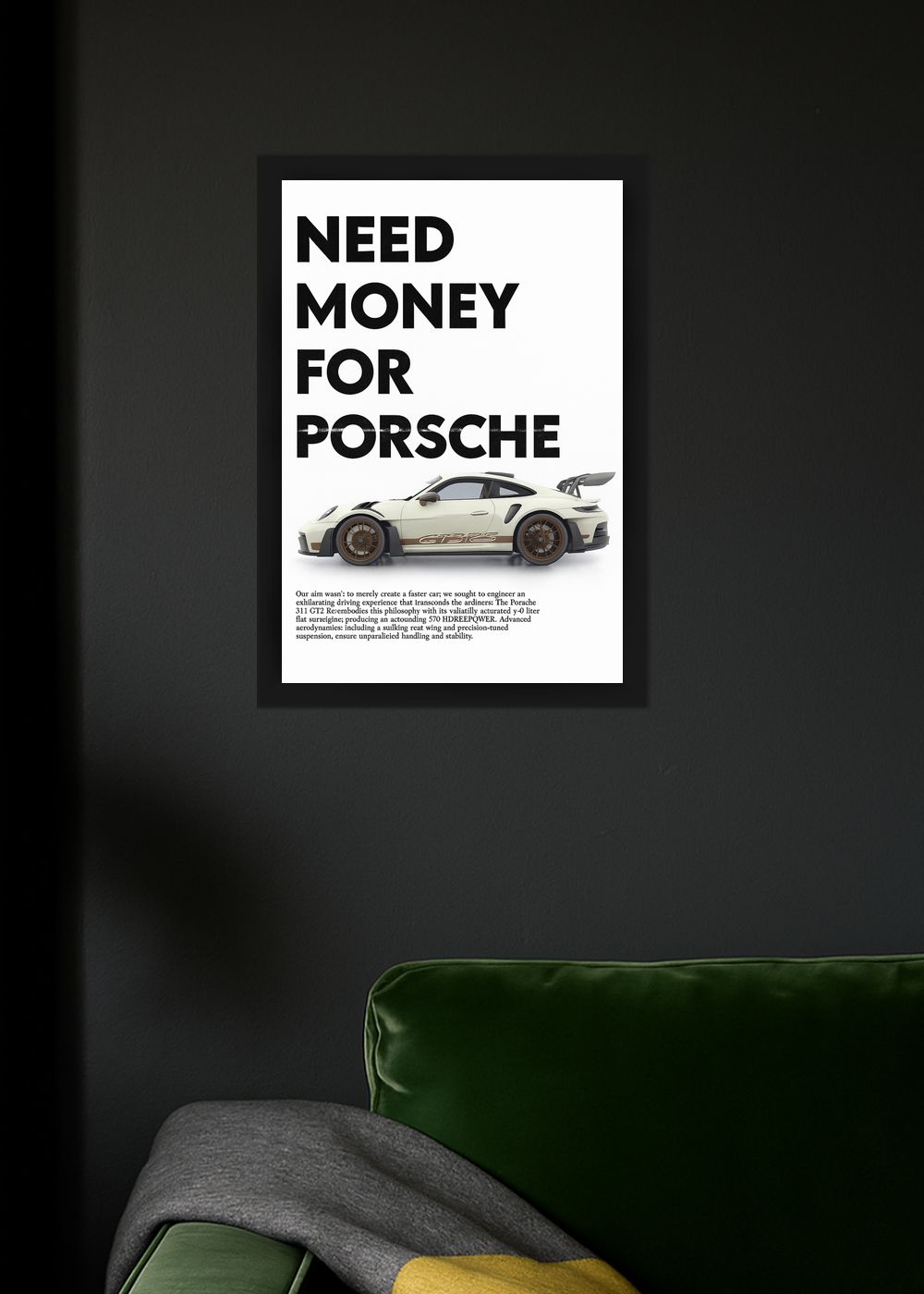 Quadro Decorativo Need Money For Porshe Com Vidro