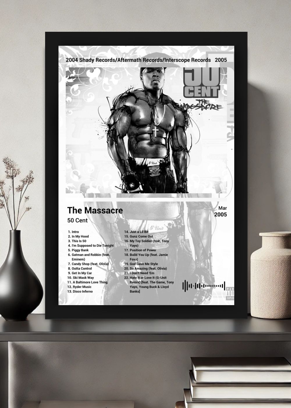 Quadro 50 Cent The Massacre (Black&white) Com Vidro