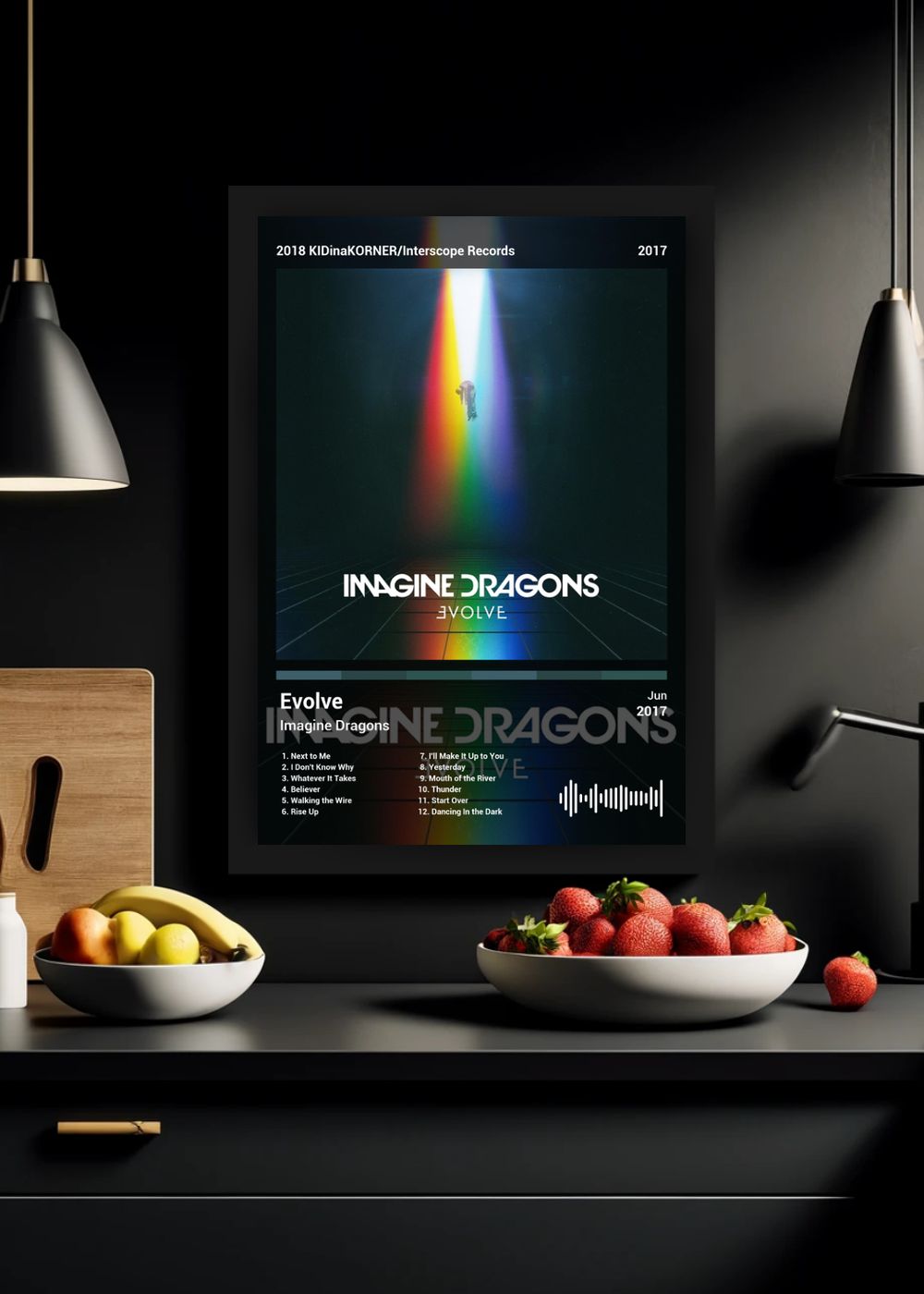 Quadro Decorativo Imagine Dragons Evolve (Dark) Com Vidro