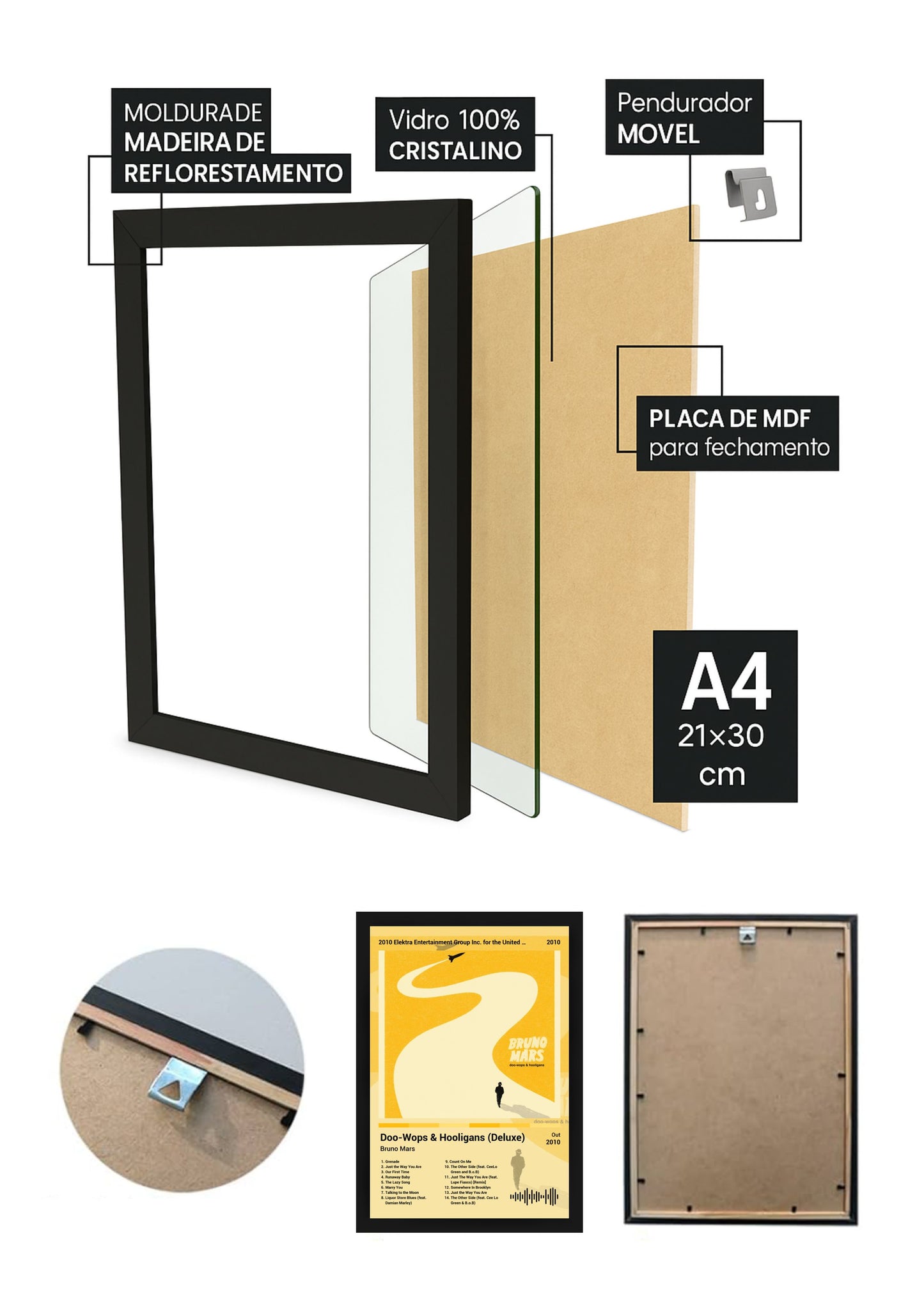 Quadro Bruno Mars DooWops & Hooligans (Colored) Com Vidro