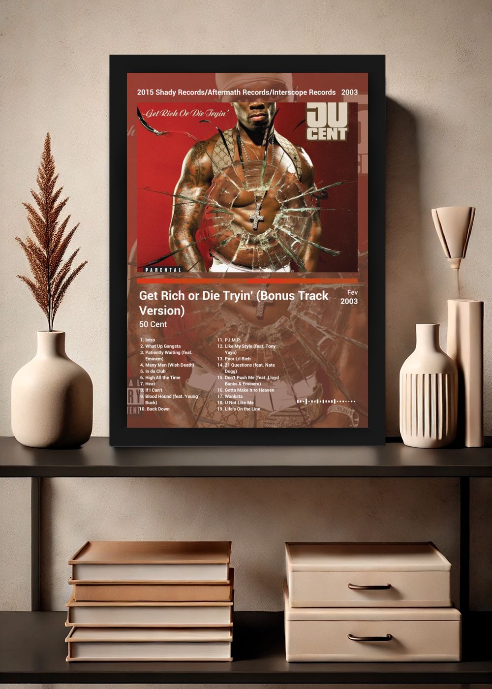 Quadro 50 Cent Get Rich or Die Tryin (Colored) Com Vidro