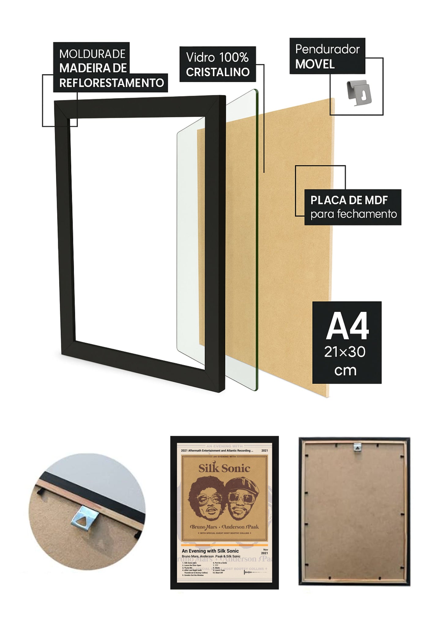 Quadro Bruno Mars An Evening with Silk ... (Light) Com Vidro