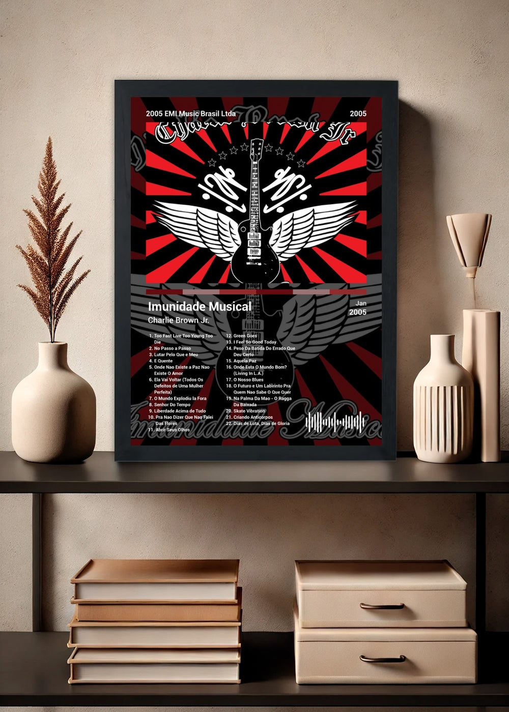 Quadro Charlie Brown Jr. Imunidade Musical (Dark) Com Vidro