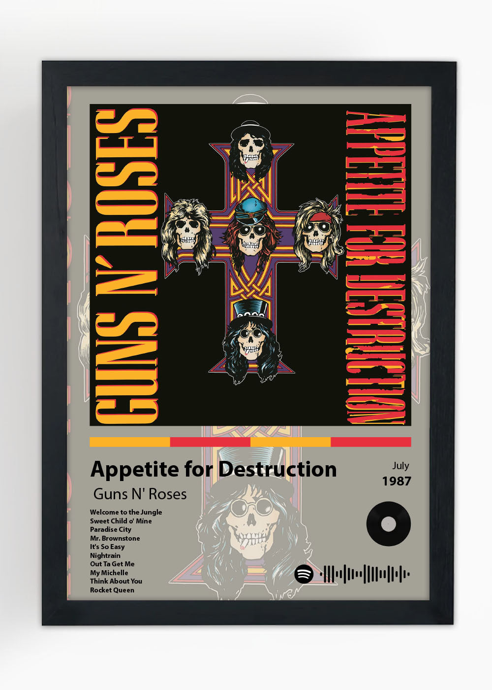 Quadro Appetite for Destruction - Guns 'N Roses - Com vidro
