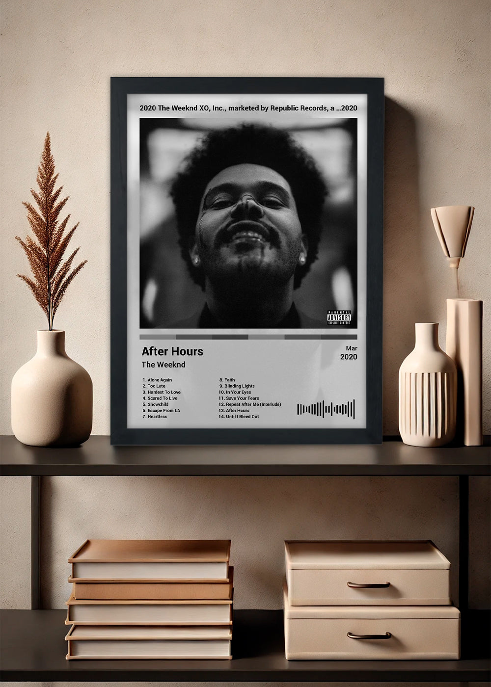 Quadro The Weeknd - After Hours (Black&Light) - Com Vidro