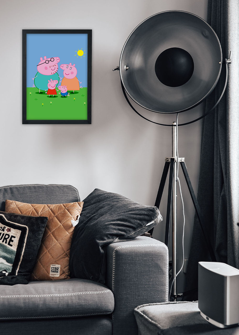 Quadro Decorativo Familia da Peppa pig - Com vidro
