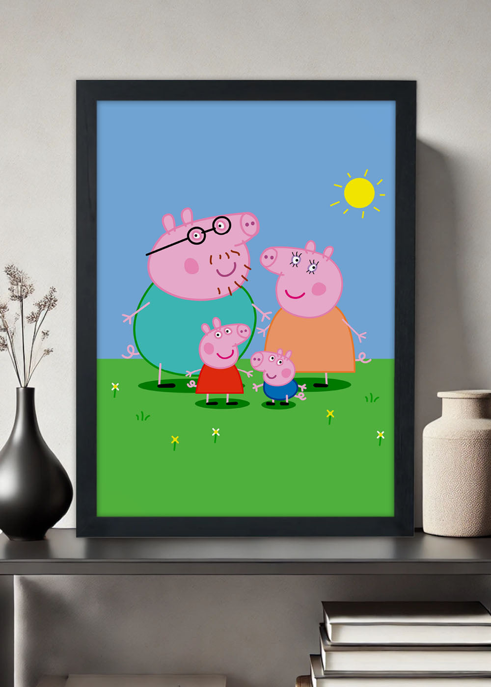 Quadro Decorativo Familia da Peppa pig - Com vidro
