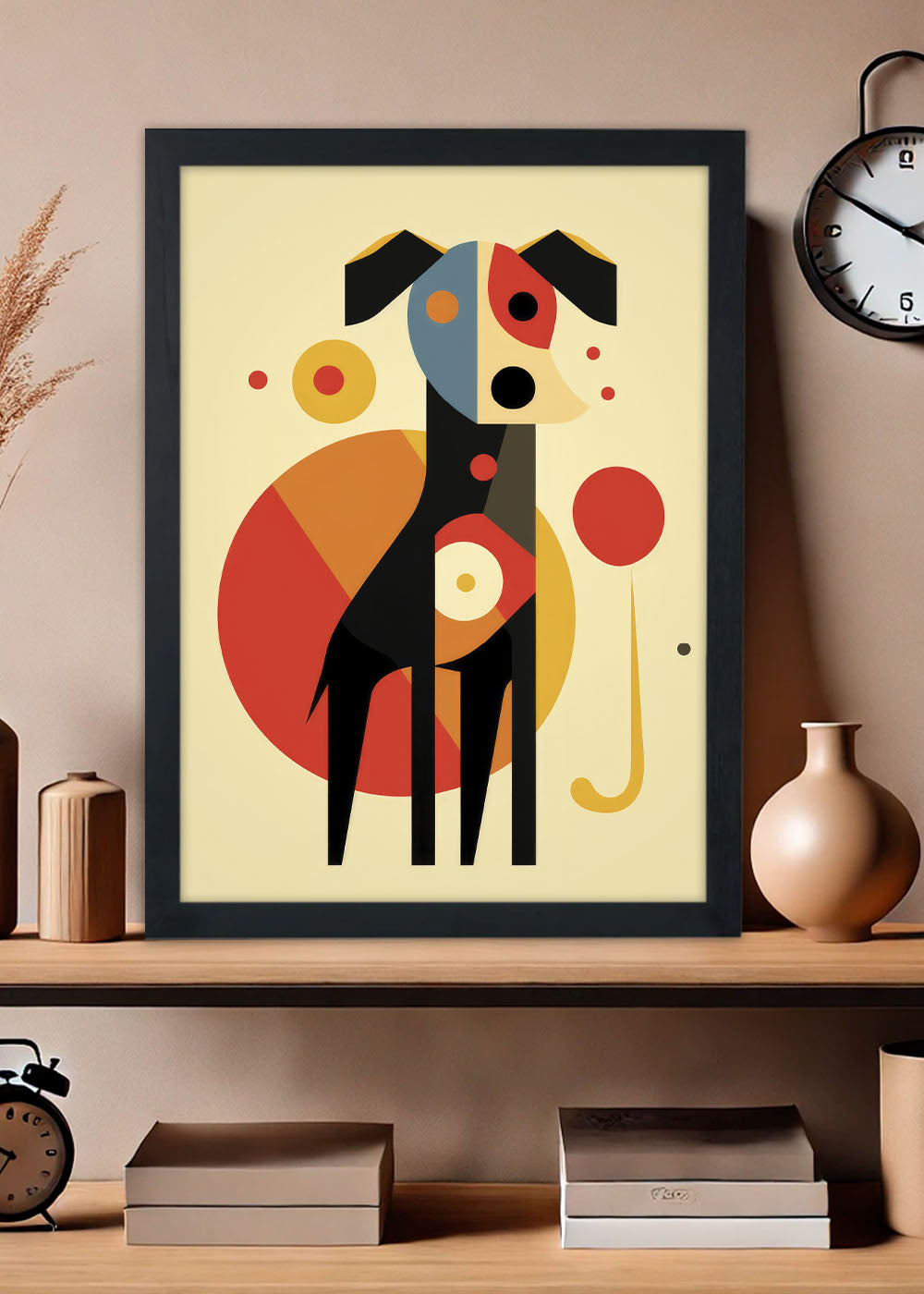 Quadro Decorativo Cachorro de formas abstratas - Com vidro