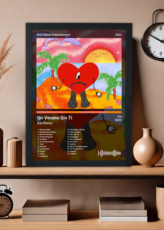 Quadro Bad Bunny - Un Verano Sin Ti (Black) - Com Vidro