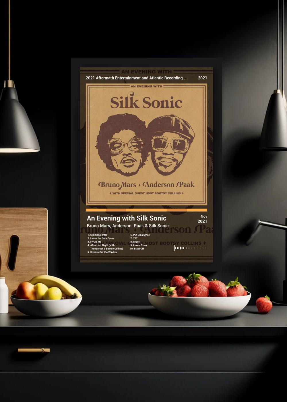 Quadro Bruno Mars An Evening with Silk S... (Dark) Com Vidro