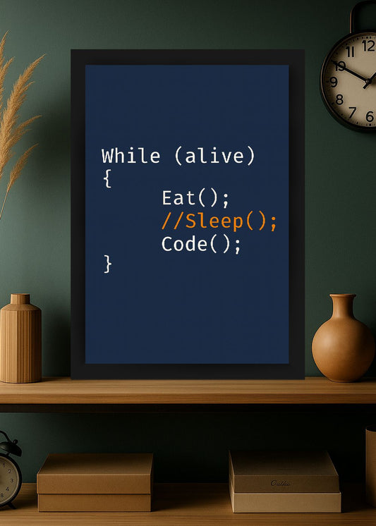 Quadro While Alive Eat Code Com Vidro e Moldura