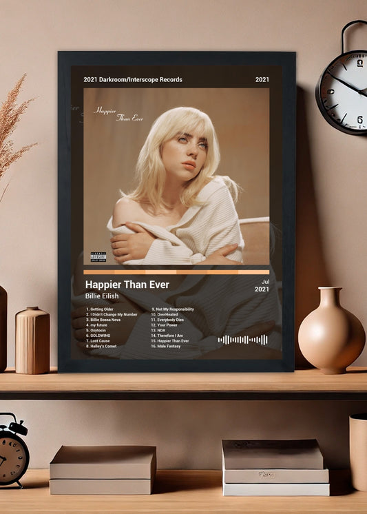 Quadro Billie Eilish Happier Than Ever (Dark) Com Vidro