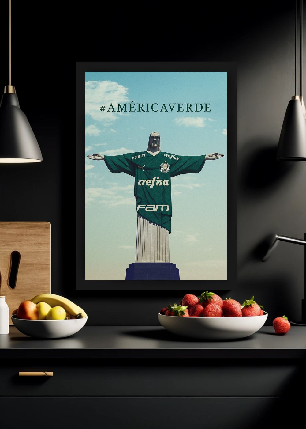 Quadro Com Vidro Palmeiras AMerica Verde com Moldura