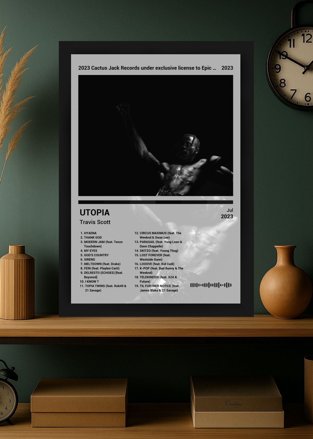 Quadro Travis Scott UTOPIA (Black&white) Com Vidro