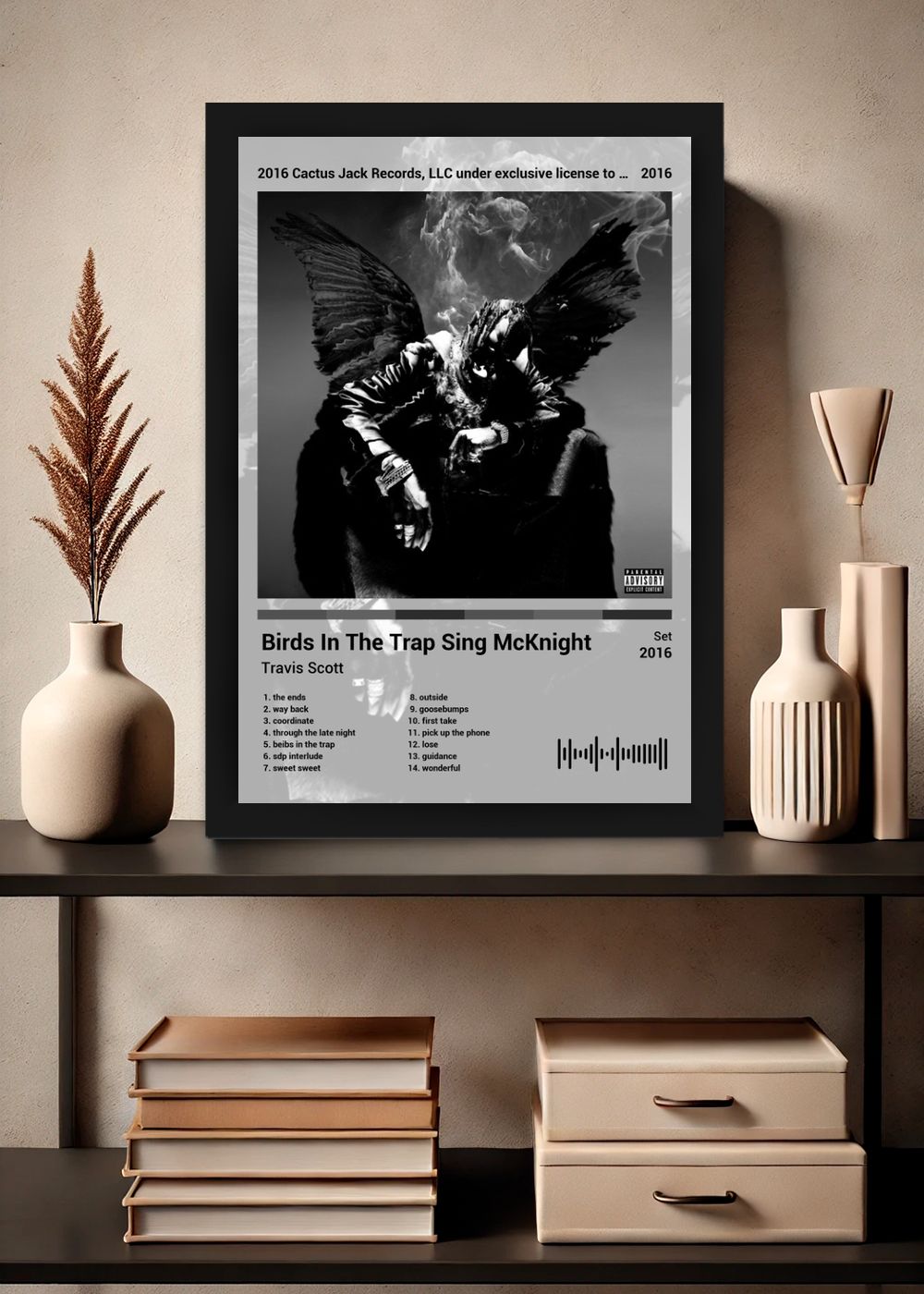 Quadro Travis Scott Birds In The ... (Black&white) Com Vidro