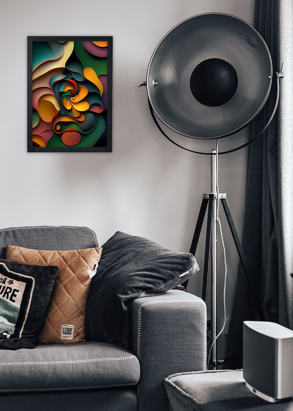 Quadro Decorativo Arte de cores e formas - Com vidro