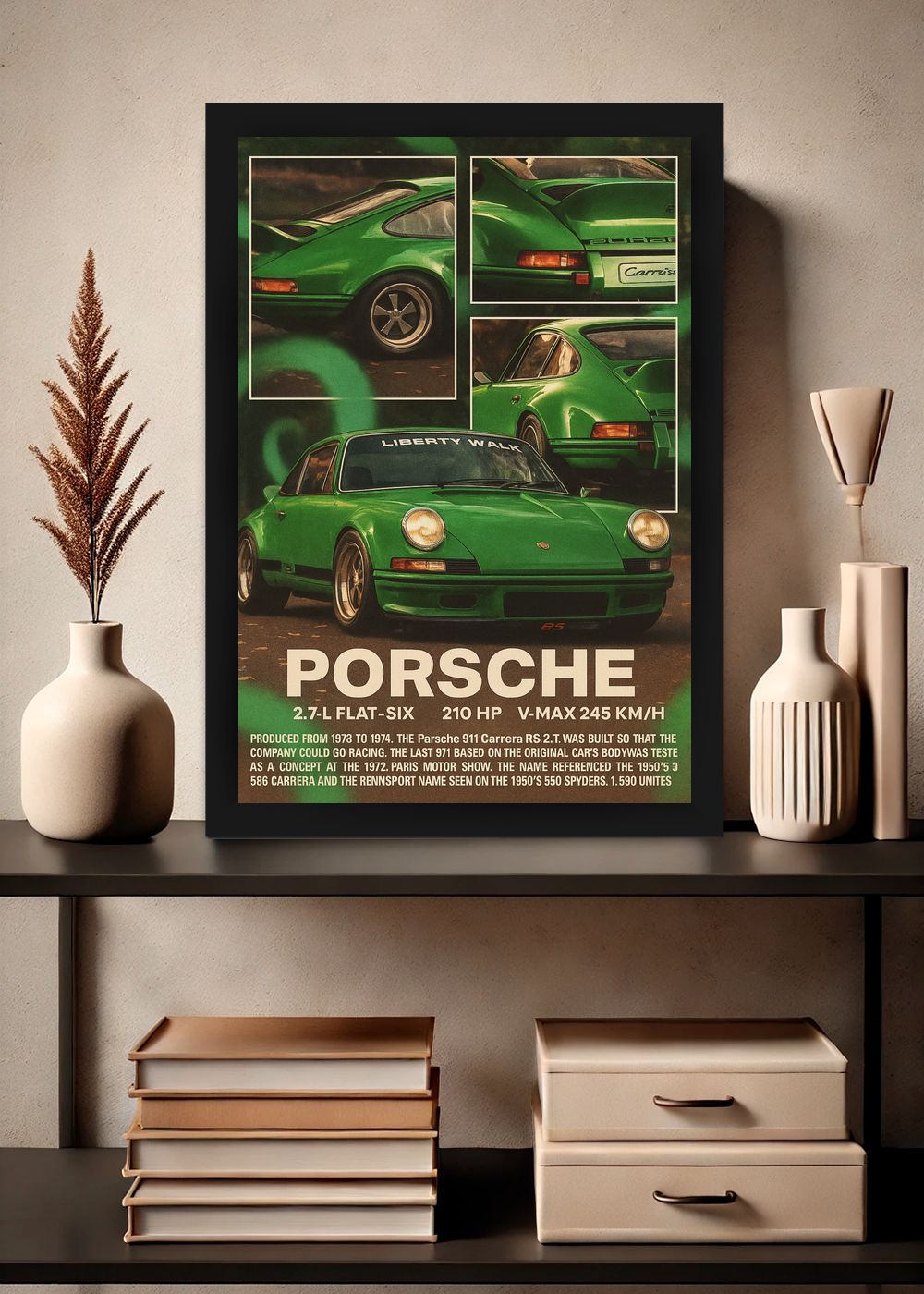 Quadro Com Vidro Porsche 911 Carrera RS com Moldura