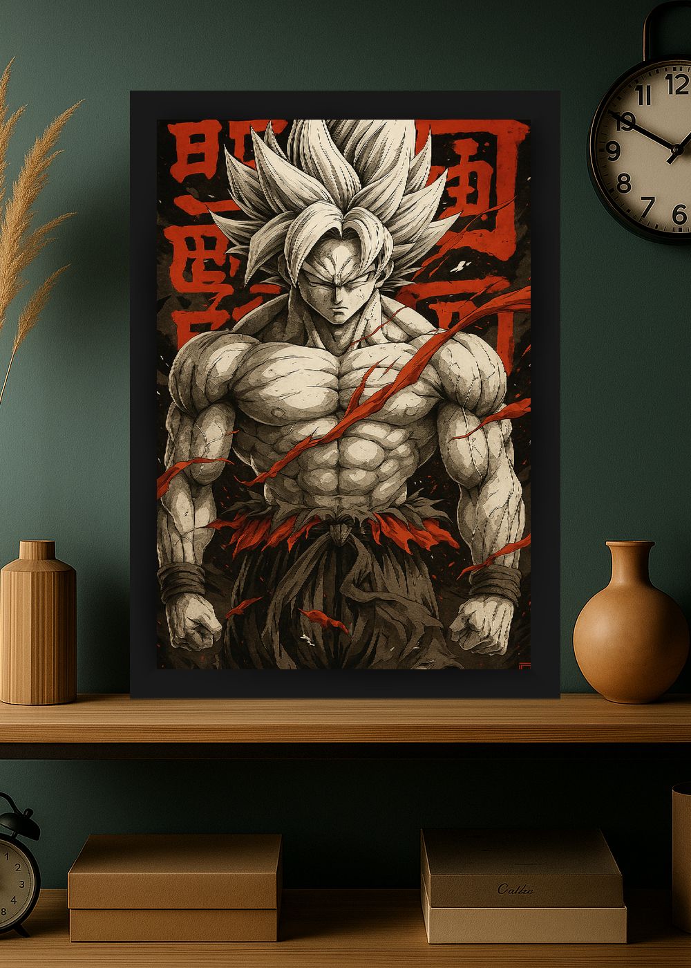 Quadro Goku Ultra Kakaroto DBZ Com Vidro e Moldura