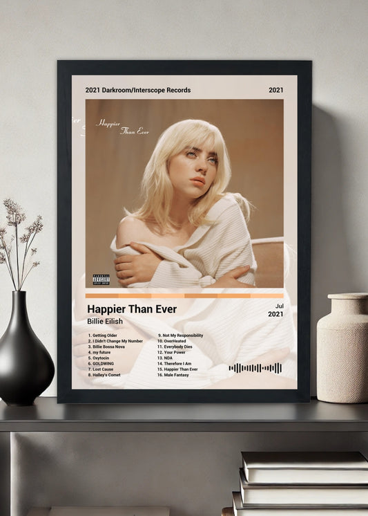 Quadro Billie Eilish Happier Than Ever (Light) Com Vidro