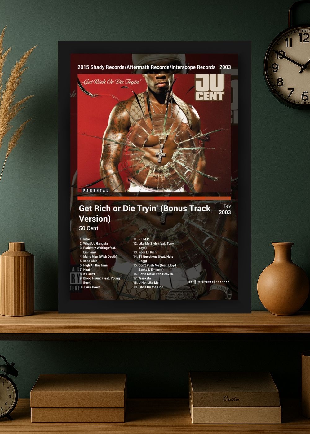 Quadro 50 Cent Get Rich or Die Tryin (Dark) Com Vidro