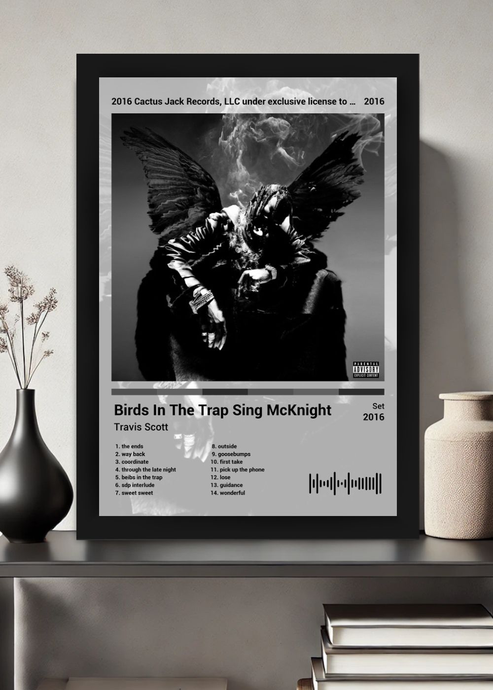 Quadro Travis Scott Birds In The ... (Black&white) Com Vidro