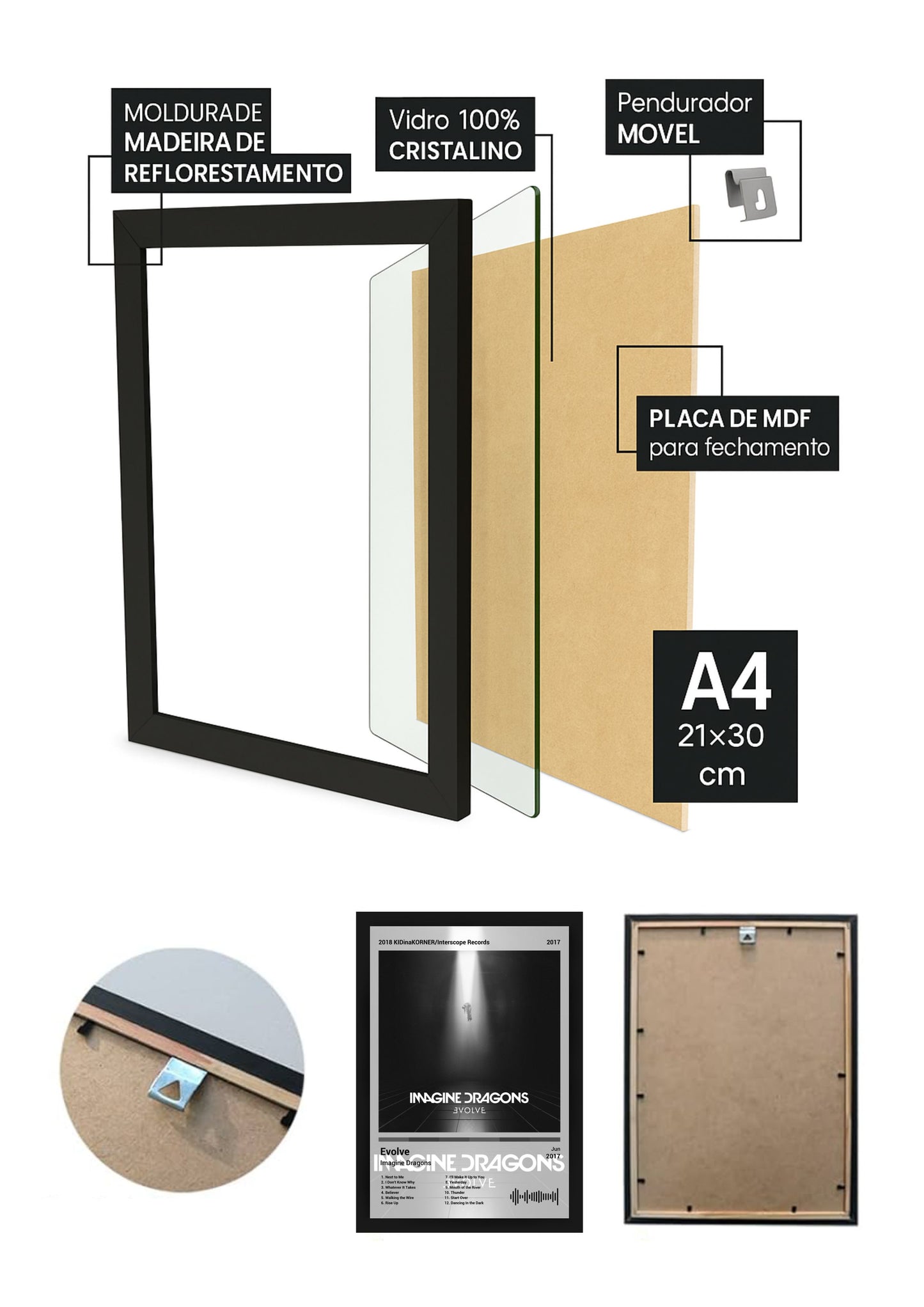 Quadro Imagine Dragons Evolve (Black&white) Com Vidro