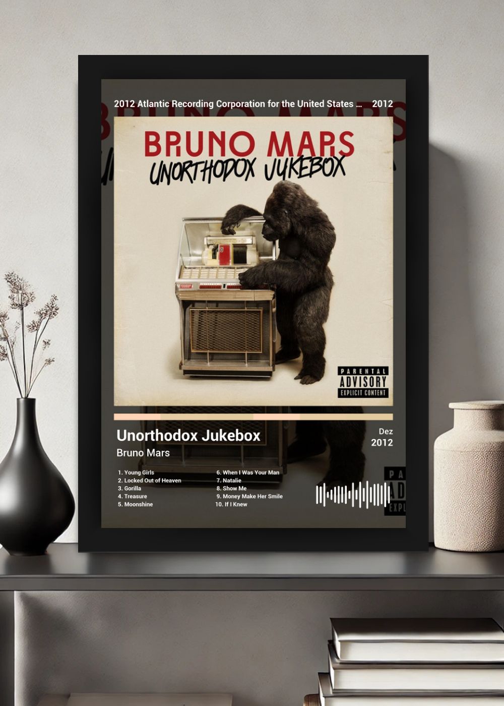 Quadro Bruno Mars Unorthodox Jukebox (Dark) Com Vidro