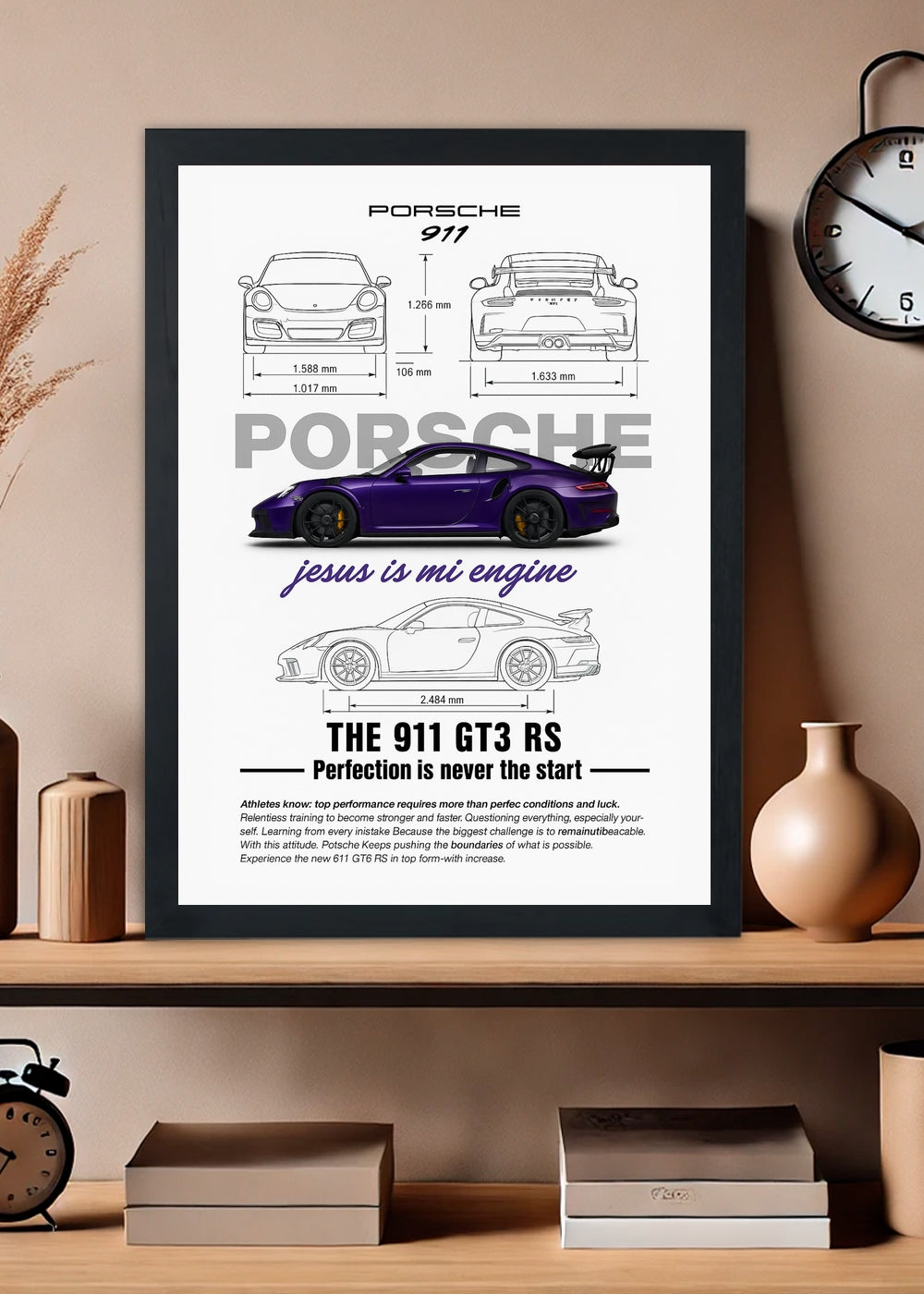 Quadro decorativo Porshe 911 GT3 RS - Com vidro