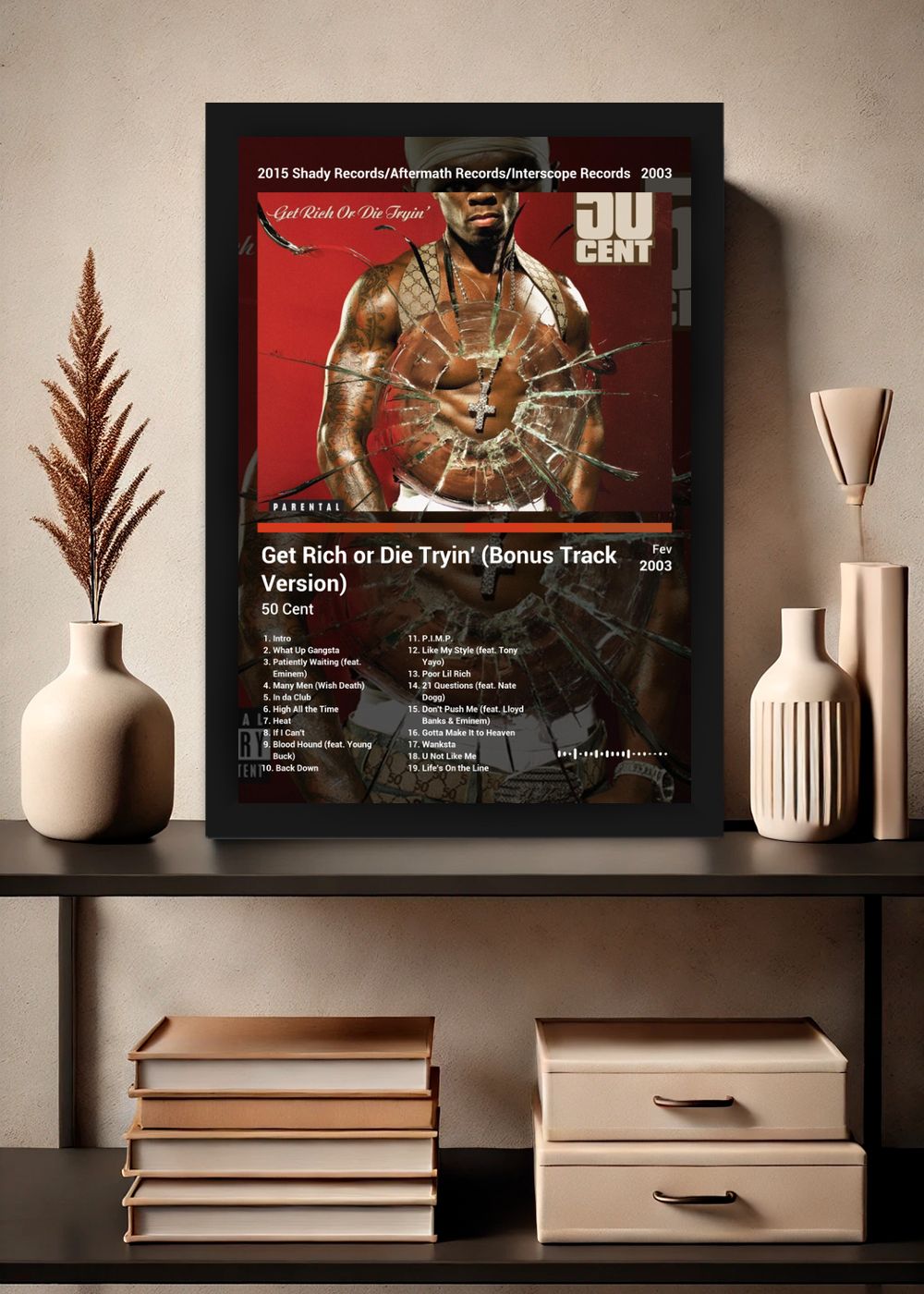 Quadro 50 Cent Get Rich or Die Tryin (Dark) Com Vidro