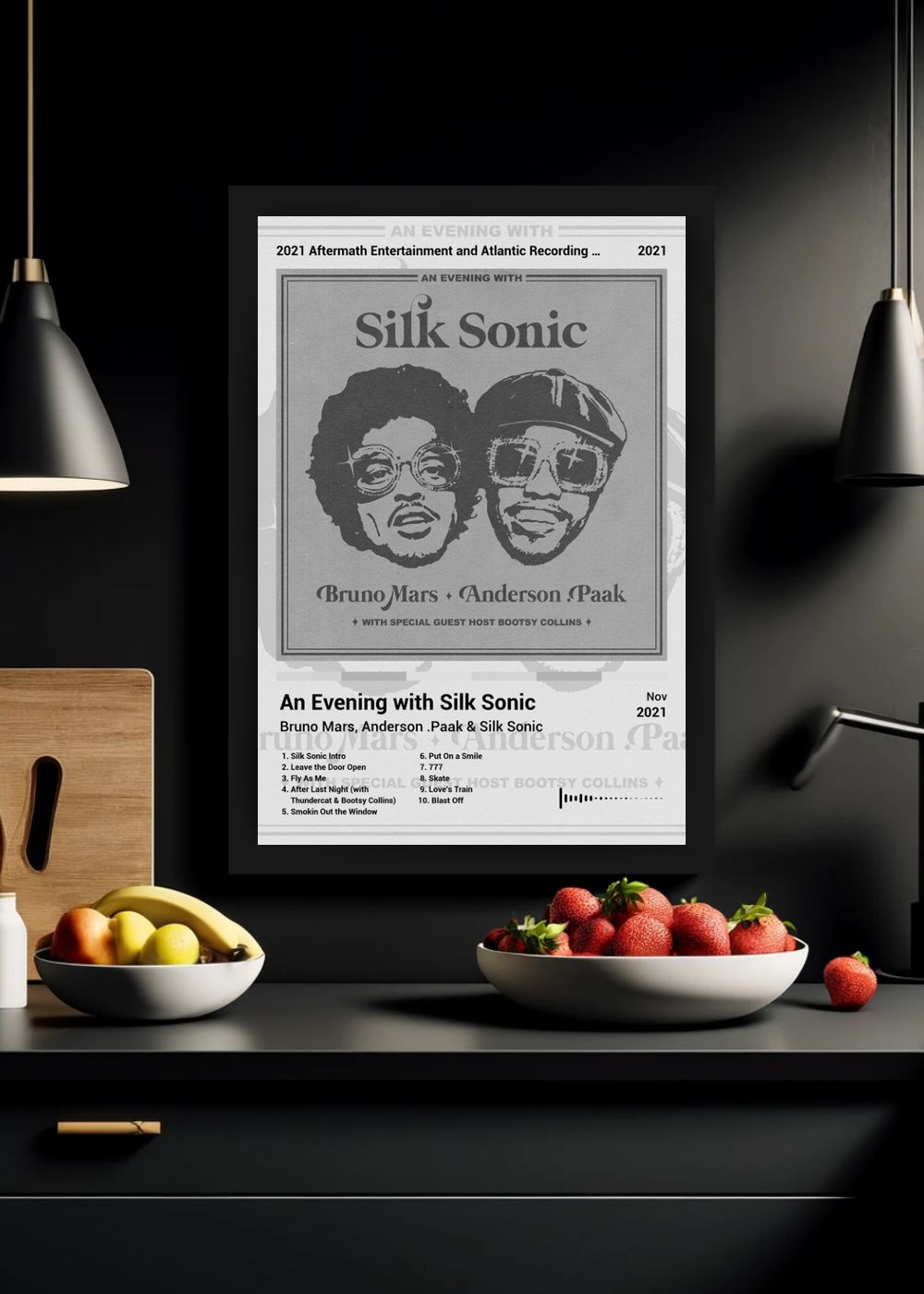 Quadro Bruno Mars An Evening with... (Black&white) Com Vidro
