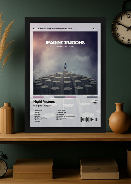 Quadro Imagine Dragons Night Visions (Light) Com Vidro